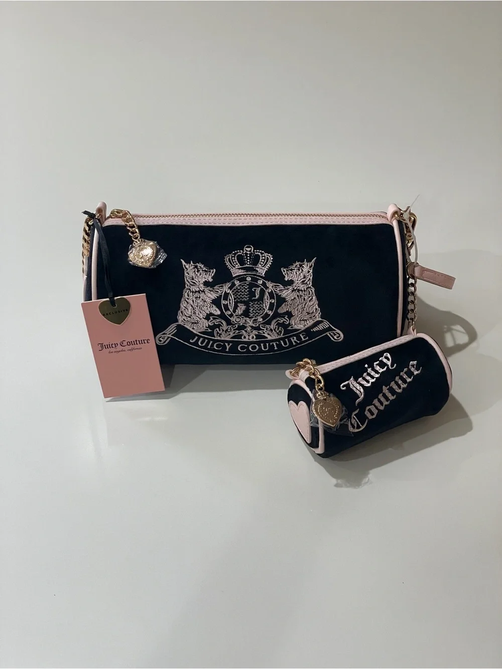 Juicy Couture Choose Scottie Dogs Liquorice & Soft Pink Y2K NWT Barrel Satchel